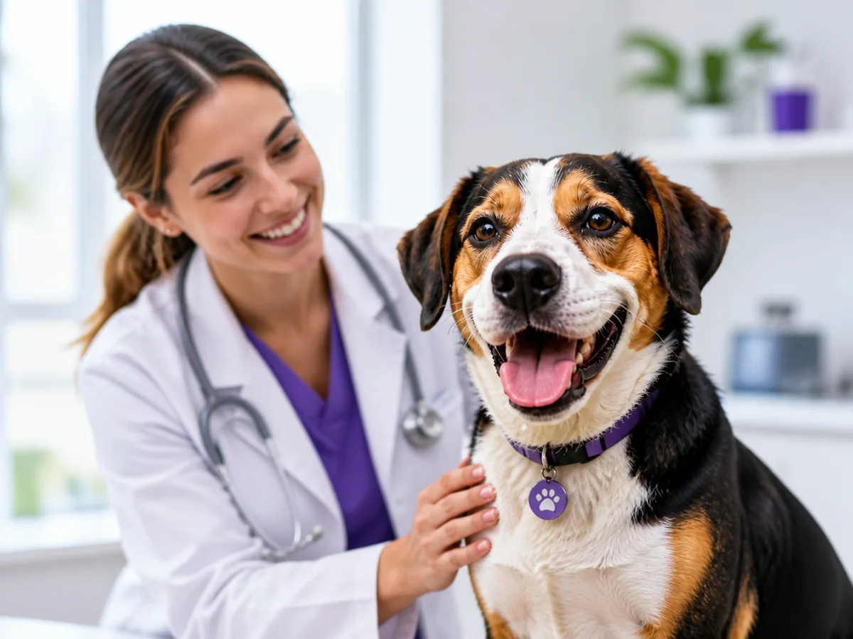 Una veterinaria acompañando a un perro durante su control